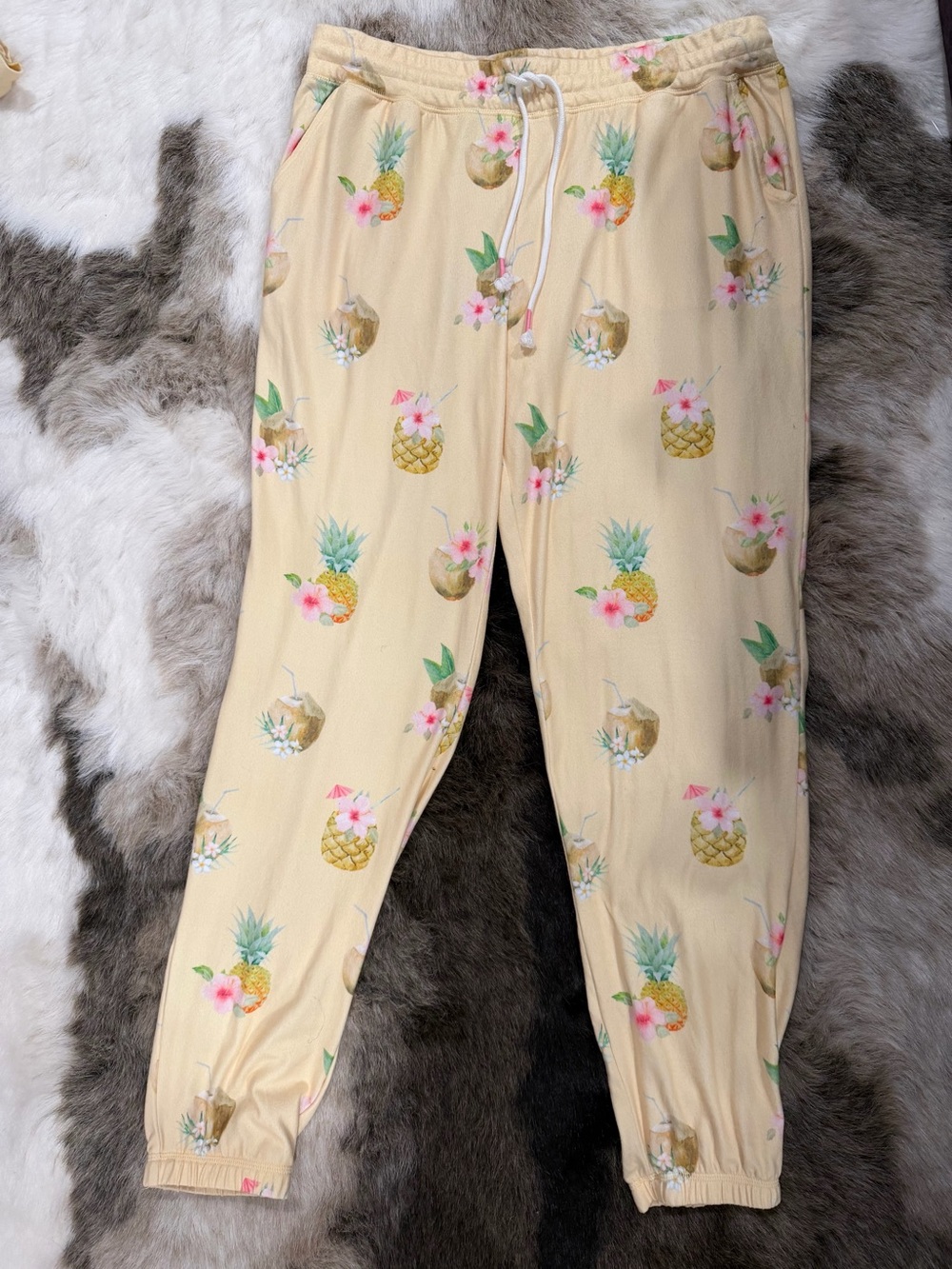 PJ Salvage Aloha Hour Pineapple Coconut Pajama Set Soft Jersey Yellow Large - Picture 8 of 9